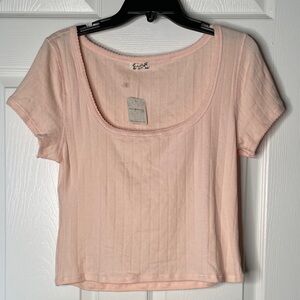 NWT Free People Ribbed Cotton Short Sleeve Crop Top